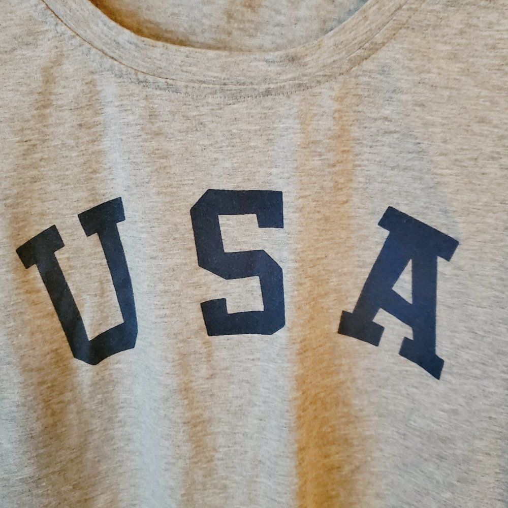 USA Gray Crop Tee Crew Neck With American Flag On The Sleeve - L - Picture 6 of 8
